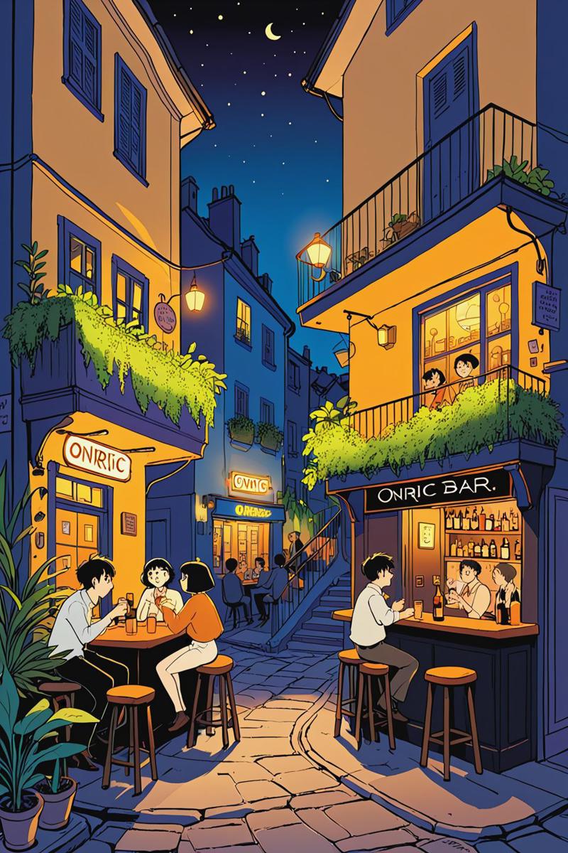 12939-3353335139-oniric bar, black night at montmartre, crowdy street, full crowd in terrasses bar of Paris, friend zone, after work,  ghibli sty.jpg